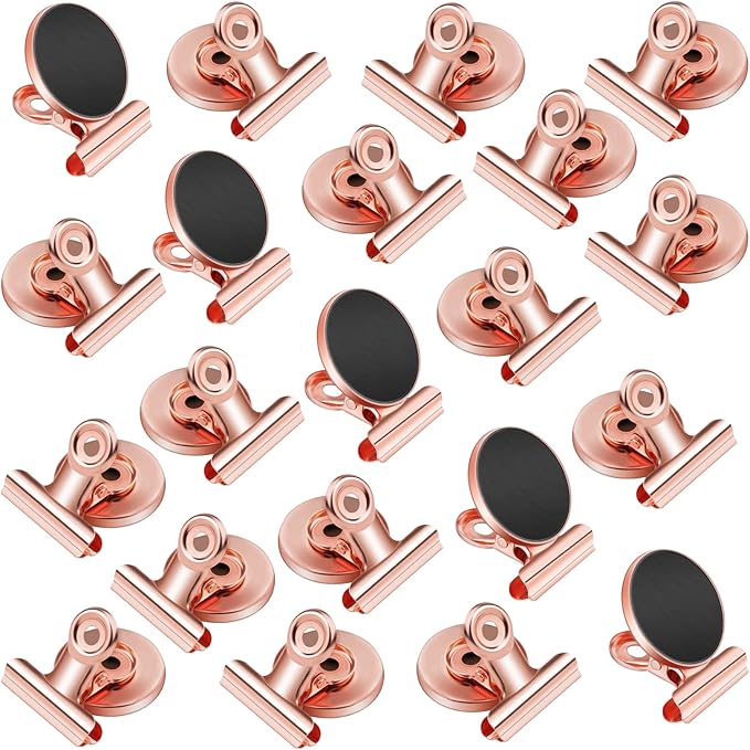 VNDUEEY 20 Pack Multicolor Magnetic Paper Clip Dispenser Holder, Fridge Magnets Refrigerator Magnets, Magnet Clips for Whiteboard Locker Paperclip Dispenser for Desk, School, Office (Rose Gold)