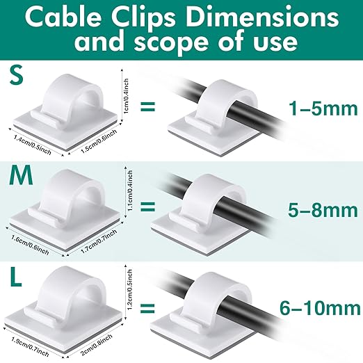 Namalu 240 Pcs Cable Clips Outdoor Wire Clip Adhesive Cable Hook Cord Organizer Holder R Shape Christmas Light Clip for Desk Wall Cable Management String Lights Fairy Light Decoration (White, Small)