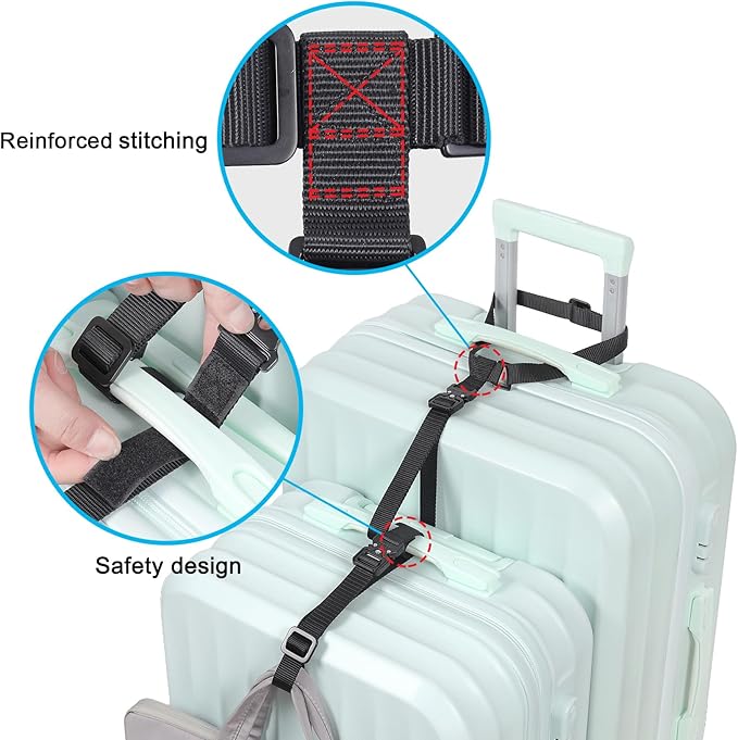 Vigorport Luggage Straps, Metal Luggage Connector Straps for Suitcases, Add a Bag and Connect Your 2 Suitcases Together, Adjustable Attachment Accessories Belts (0.75" Width, Small Size)