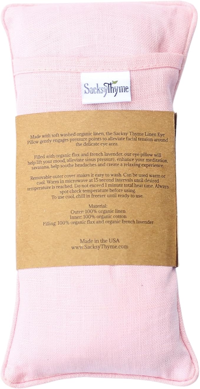 Sacksy Thyme Organic Linen Eye Pillow - Lavender & Flaxseed for Relaxation, Yoga, Stress Relief - Microwavable Heating Pad & Cool Compress - Made in USA - Gifts for Meditation