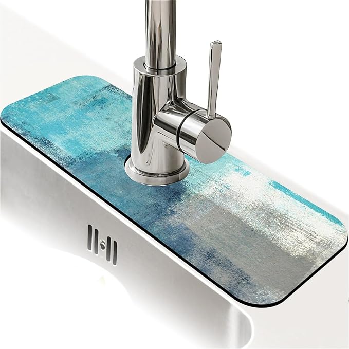 Kitchen Sink Splash Guard, Blue Ocean Faucet Mat Sink Gadgets - Super Absorbent Fast Drying Mat Drip Catcher for Kitchen, Bathroom, Sink Mat, Dish Drying Mat, Bathroom (15" X 5.5")