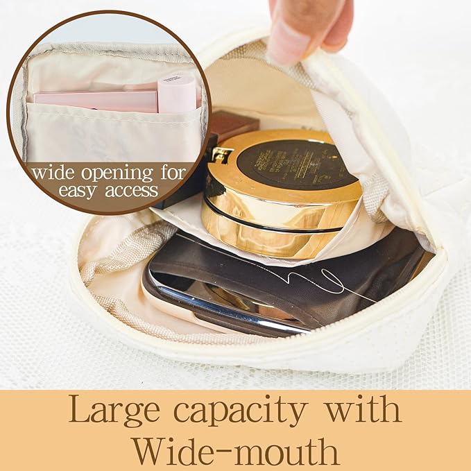 Small Floral Quilted Makeup Bag, Coquette Aesthetic Travel Toiletry Organizer for Women, Lightweight Cotton Cosmetic Pouch