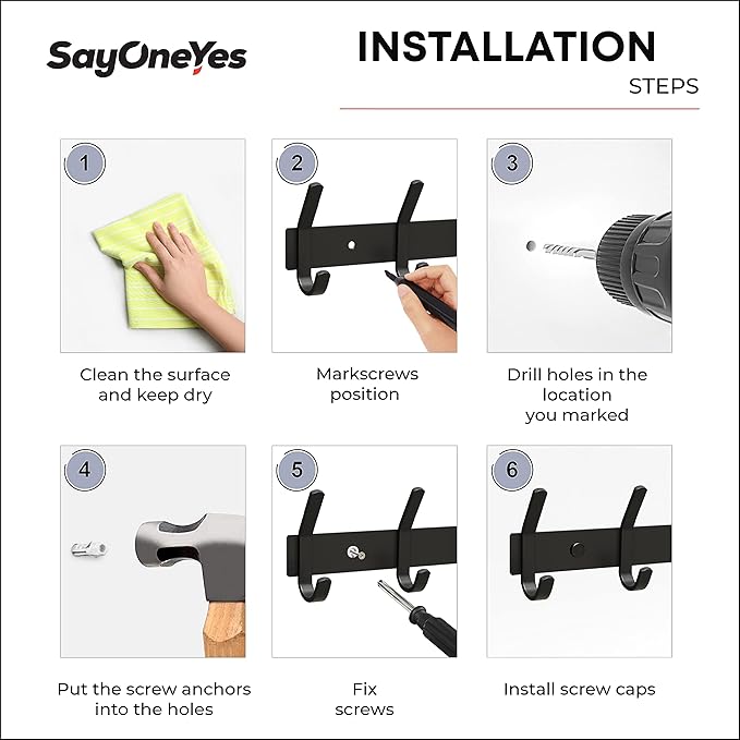 Matte Black Coat Rack Wall Mount – 15 Inch Stainless Steel Hook Rail with 5 Double Coat Hooks – Wall Mounted Entryway Organizer for Coats, Hats, Bags, Towels, Robes, Closet or Bathroom