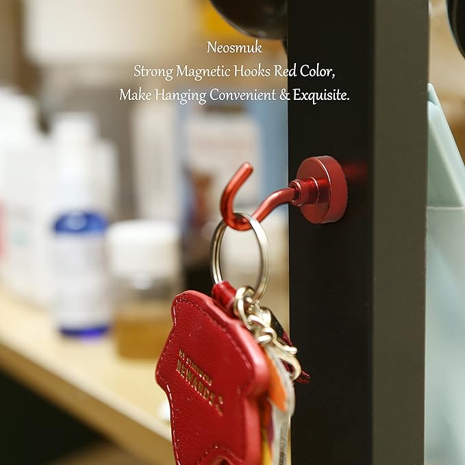 Neosmuk Magnetic Hooks, Heavy Duty 30lb+ Strong Magnet Hook for Cruise Cabins, Cruise Ship Essentials for Hanging, Metal Wall Refrigerator Hangers (Red, 15 Pack)