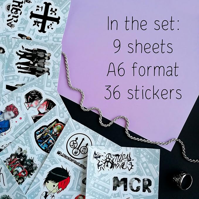 BulbaCraft MCR Stickers - Rock Band Stickers for Adults, 36 Pieces of Strong Adhesive and Waterproof Decals, Guitar Laptop Decals for Teens, Gifts for Women & Men