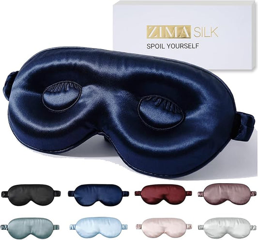 ZIMASILK Adjustable 22 Momme 100% Pure Mulberry Silk Sleep Mask, 3D Contoured Cup Eye Mask for Sleeping, Super Soft Breathable Blindfold, Perfect Blocks Light for Sleeping. (Navy Blue)