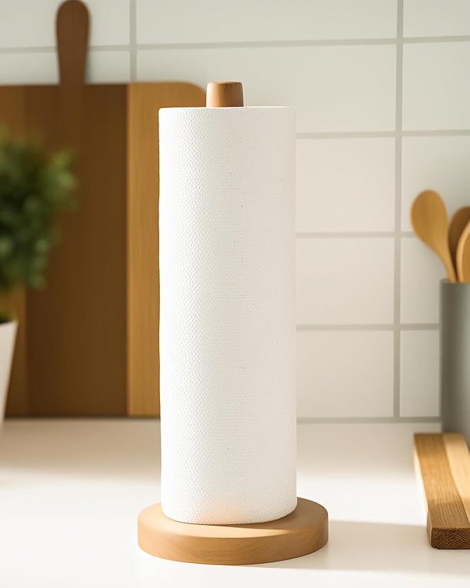 KitchLife Wooden Paper Towel Holder Countertop - Solid Freestanding Paper Towel Dispenser Stand with Anti-Skid Base