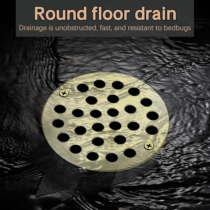 4" Shower Strainer Drain Trim Set, Screw-in Shower Drain Cover Replacement Floor Strainer, Shower Cover Bathroom Drain Strainers (Brushed Gold)