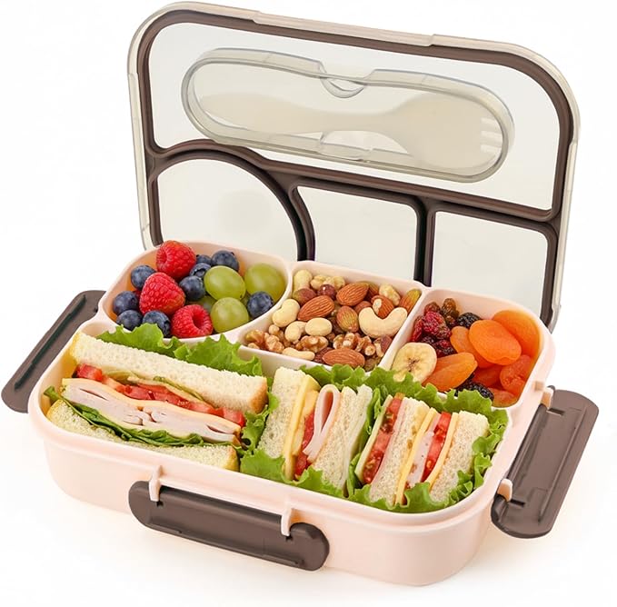 Bento Box for Adults,4 Compartments Lunch Box, Snack Containers Reusable Lunch Containers Drop-Proof, Dishwasher Safe & Made with BPA-Free Materials, Beige