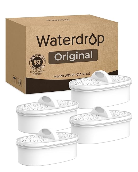 [Original] Waterdrop PF-01A Replacement Filters for Waterdrop Pitcher Filtration System, Reduces Lead, PFAS, PFOA/PFOS, Chlorine, Last Up to 3 Months or 200 Gallons, 4 Pack