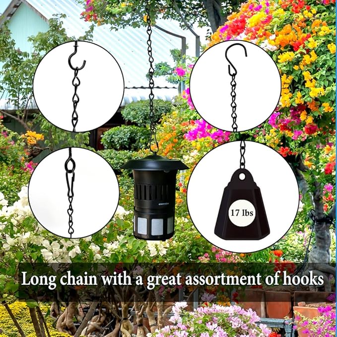 YINGFENG 236 Inch Black Metal Hanging Chains and Hanging Basket Hooks Set for Bird Feeders, Birdbaths, Planters, Grow Lights, Lanterns, Wind Chimes and Ornaments, Eye Screws, Chain Hooks DIY