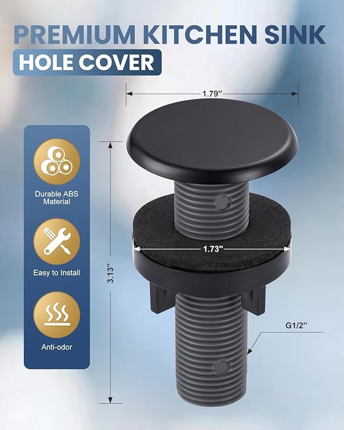 ARCORA Kitchen Sink Hole Cover: Premium Faucet Hole Plate Stopper Plug, Countertop Extra Hole Plastic Cap for Soap Dispenser Sprayer Tap, Matte Black