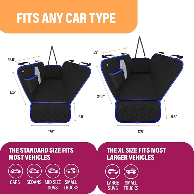 Active Pets Dog Car Seat Cover Car Seat Protector- Dog Seat Cover for Back Seat of SUVs, Trucks, Cars - Waterproof & Convertible Vehicle Hammock for Car Backseat - Mesh Window- Blue, XL