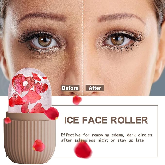 XHJRI Ice Face Roller Massager, Ice Cube Roller for Face, Eyes and Neck, Naturally Conditioning and Skin Care, De-Puff Eye Bags, Reduce Migraine Pain, Reusable Massage Silicone Ice Mold (Coffee)