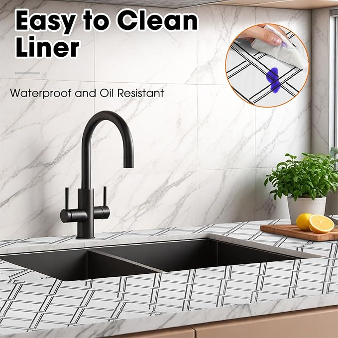 Gopas Drawer and Shelf Liner for Kitchen Cabinets Non-Adhesive, Non-Slip Cabinet Liner Shelf Paper Strong Grip Waterproof Easy to Clean for Kitchen Shelves Cupboard,Geometric,12IN X 30FT