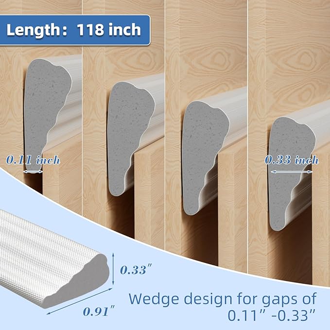 118”Wedge Weather Stripping Door Seal Strip for Door Frame,Self-Adhesive Window Insulation for Winter,Dark Foam Gap Filler for Light Noise Blocker,Front Exterior Door Side Draft Stopper,White