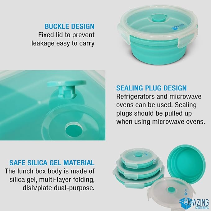 Set of 4 Silicone collapsible food storage containers with lids, Collapsible Bowls for Camping, Rv storage and organization, Rv Kitchen Accessories, BPA Free, Microwavable, Freezer, Dishwasher Safe