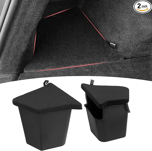 Lchrysify Trunk Storage Bins for Tesla Model Y Juniper 2025 2026, Trunk Organizer with Suede Lid and PU Handle, Rear Trunk Side Storage Box for Tesla Model Y Juniper Interior Accessories