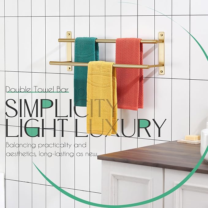 KOKOSIRI 24 Inch Bathroom Towel Racks Double Towel Bar Bath Towel Holder Towel Hanger Towel Shelf Wall Mount Stainless Steel Brushed Gold B5010BG-L24