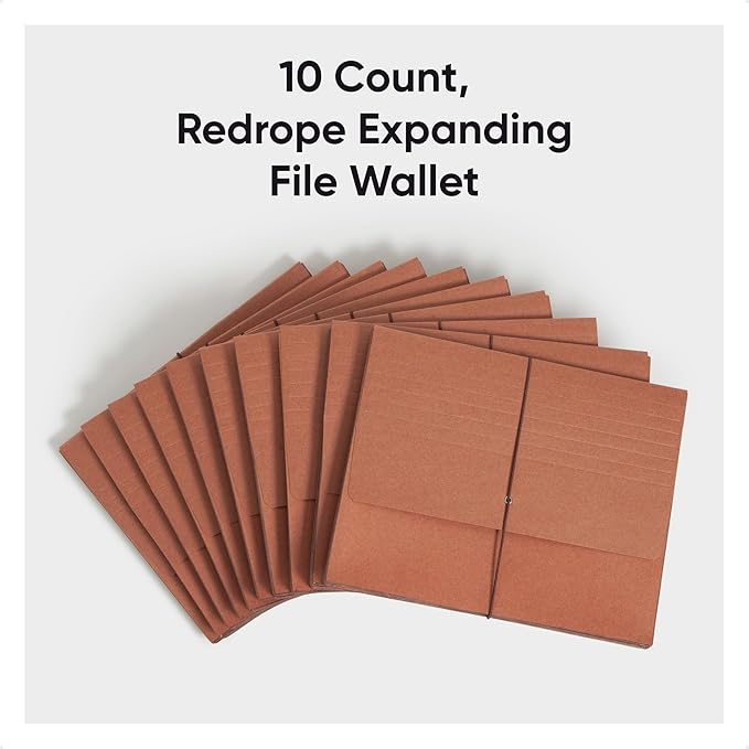 Smead Redrope Expanding File Wallet, Expanding File Organizer, Accordion Folder for Documents, Flap/Cord Closure, 5-1/4" Expansion, Tear-Resistant, Letter Size, 10 per Box (71109) (Pack of 4)
