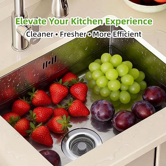 Sink Drain Strainer - Kitchen Sink Stopper, 3 in 1 Kitchen Sink Drain Strainer with Anti-Clogging Basket, Fit US Standard 3-1/2'' Sink Hole