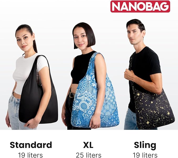 Nanobag Ultra-Lightweight Extra Large Size Tote Bag for Women & Men, Heavy Duty Reusable Grocery Bag, Foldable Travel Shopping Tote, Packable Cloth Bag with Handles, Washable Market Tote (Blue Waves)