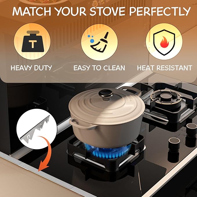 Stainless Steel Stove Gap Covers (2PCS), Stove Gap Filler, Stove Guard for Kitchen Oven Counter Side Gap, Range Trim Kit, Easy Clean and Heat Resistant, Adjustable Length 13.8" to 27.5"