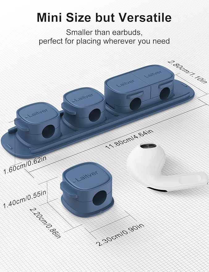 6 Pack Magnetic Cable Clips [1s Open/Lock], Laitver Cord Organizer Holder Strong Adhesive Desk Cable Management- Organize Charging Cords Neatly for Home, Office, Car,Desk, Nightstand-Porcelain Blue