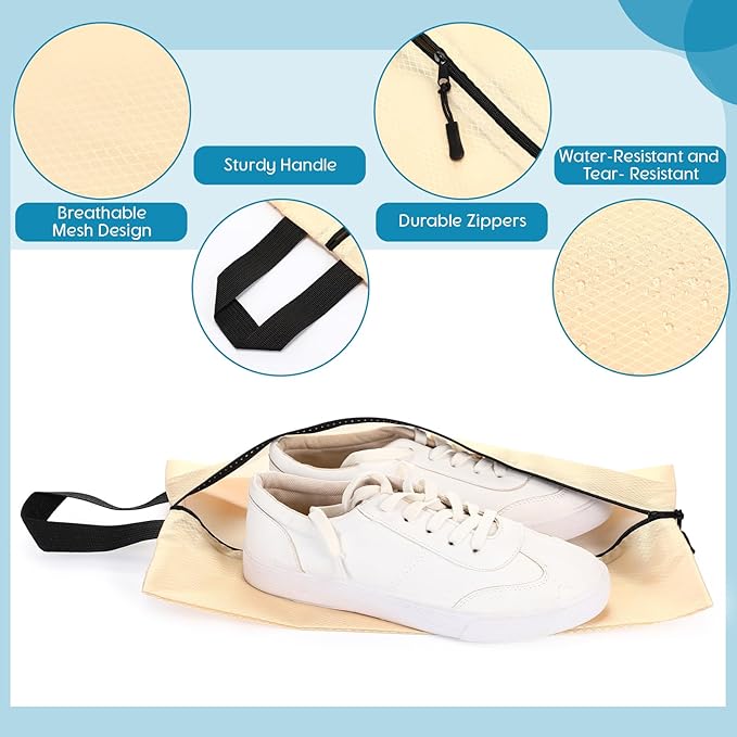Bulyoou 6 Pcs Travel Shoe Bags with Zipper Portable Suitcase Shoe Organizer Packing for Men Women Nylon Multicolor (L, Pastel)