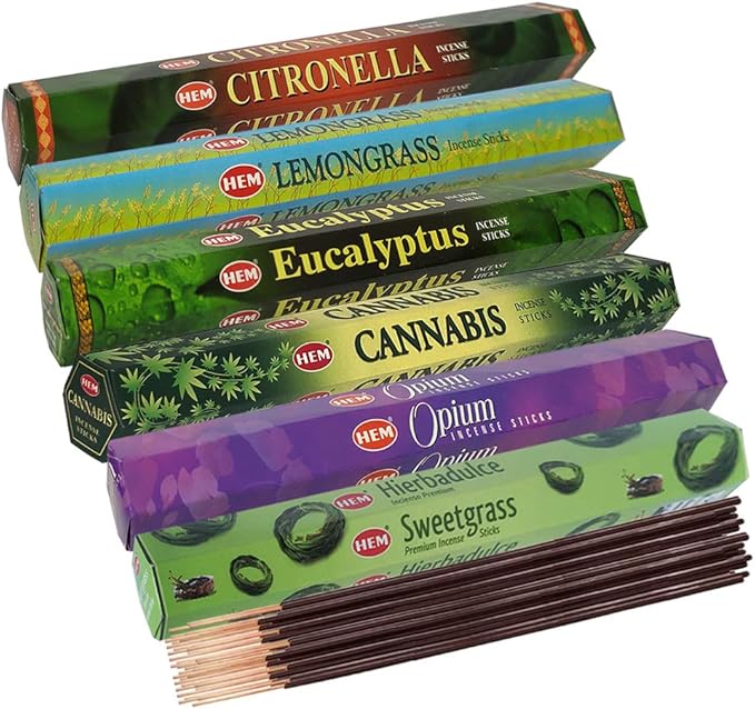 Hem Incense Sticks Variety Pack #26 and Incense Stick Holder Bundle with 6 Herbal Fragrances