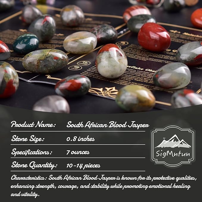 Polished Stone Set South African Blood Jasper Crystals, 0.8" Handpicked Tumbled Gemstones Rocks, Pebbles for Reiki, Chakra, Healing, Home Decor