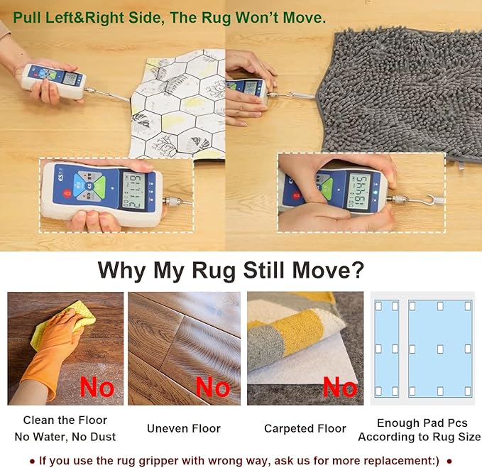 FuKuEn Rug Pad Gripper for Hardwood Floor Non-Slip Vacuum Tech Invisible Grippers for Carpet Anti Skid Self Adhesive Area Rug Pad for Tile Washable Cuttable Reusable Rug Tape 10x10cm