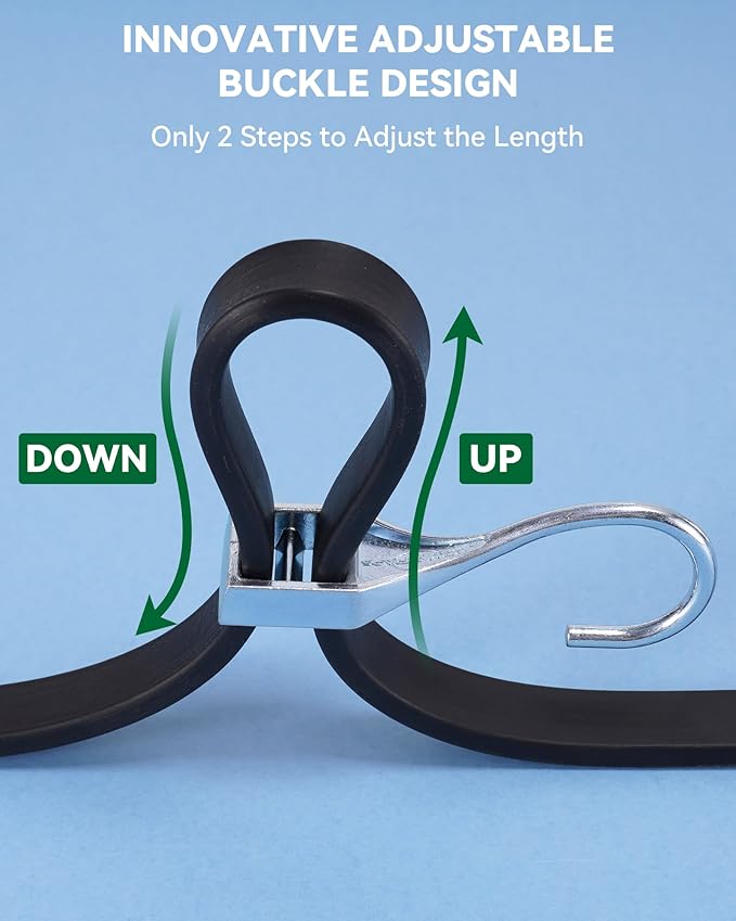 48 Inch Adjustable Rubber Bungee Cords, Easy to Adjust from 6" to 48", Black Bungee Straps with 1.9X Stretch, Rubber Tarp Straps with Crimped S Hooks for Cargo, Tarps, Van, Truck, Motorcycle (8 Pcs)