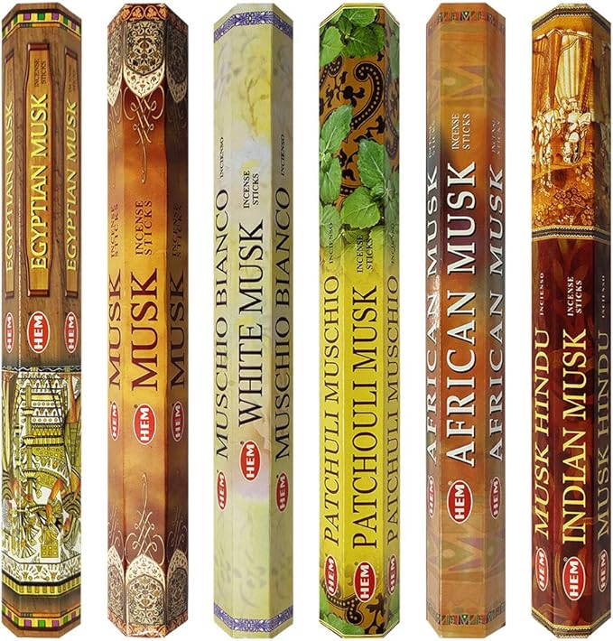 Hem Incense Sticks Variety Pack #17 and Incense Stick Holder Bundle with 6 Musk Fragrances
