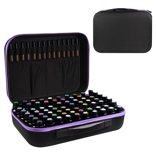 EVA Essential Oil Storage Carrying Case, 70 Bottles, Essential Oils Box for 5ml 10ml 15ml Roller Bottles Travel Storage Organizer Bag for doTERRA & Young Living (Purple)