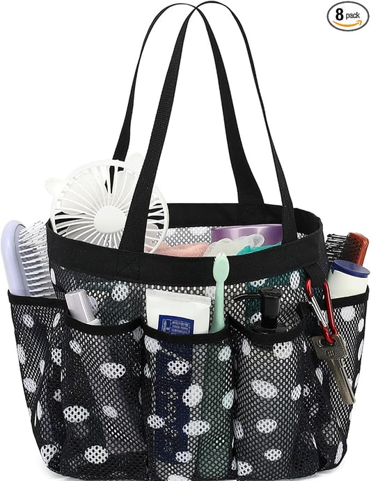 Fammart Mesh Shower Caddy Portable for College Dorm Room Essentials, 8-Pocket Large Shower Basket Tote Bag with 2 Handles for Toiletry, Bathroom, Beach, Camp, Gym