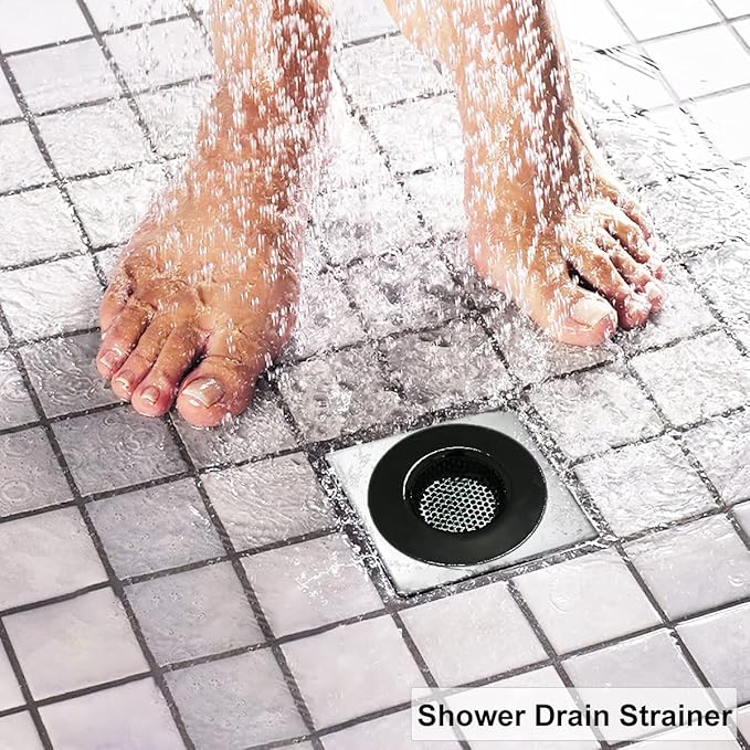1.75" Bathtub Drain Strainers, Shower Drain Hair Catchers, Stainless Steel Drain Filter Cover for Bathroom Laundry Floor Drain, Fits 1.75"-3.0" Drain Hole, Black