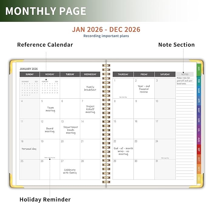 Planner -2026, Hardcover Weekly & Monthly Calendar Planner, January 2026 - December 2026, 6" x 8", Daily Agenda Book with Colorful Tabs, College Organizer Notebook, School & Work Supplies for Student Teacher Classroom
