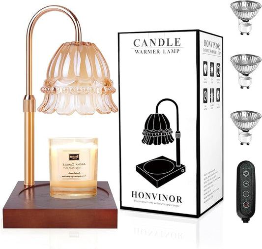 Candle Warmer Lamp, Candle Warmer Lamp Adjustable Height, Candle Warmer Light with Timer & Dimmer, Compatible with Jar Scented Candles, Flower Candle Warmer with 3 Bulbs for Home Decor