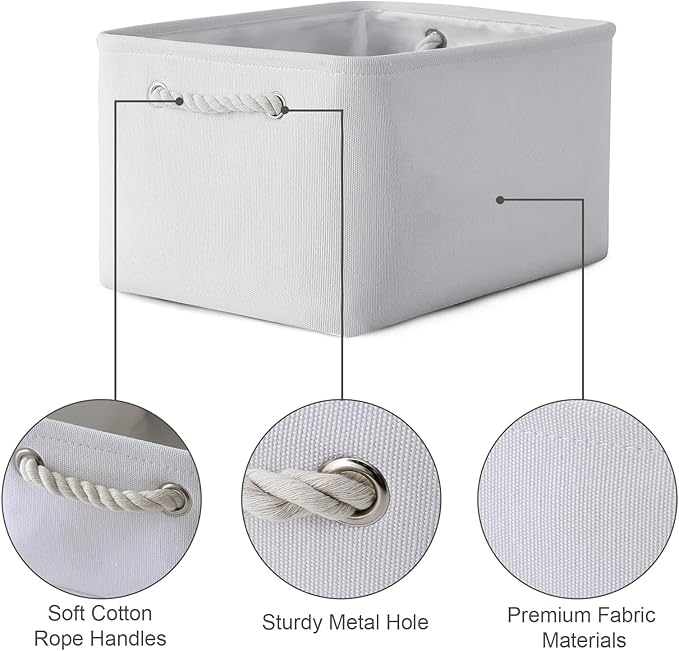 TheWarmHome Storage Basket for Gifts Empty - Large 3 Pack 15.7x11.8x8.2 inch Storage Basket for Organizing with Handles, Canvas Storage Bins for Organizer Closet Toy Cubes Gift (White)