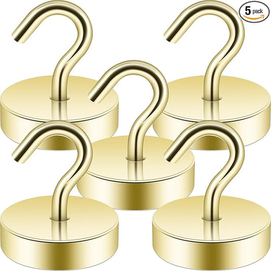 Neosmuk Magnetic Hooks, Cruise Ship Essentials, 80lb+ Heavy Duty Magnetic Hooks for Cruise Cabins, Refrigerator, Grill, Hanging, and Travel | Extra Strong Must-Haves Magnet Hook,Gold, 5 Pack