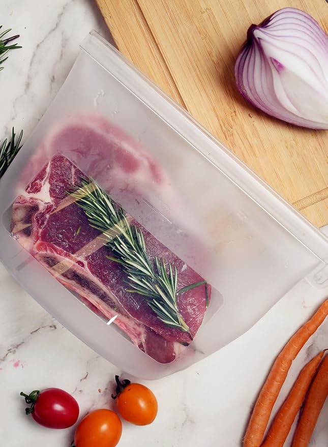 Reusable Silicone Food Storage Bags 4-Pack with 2 Sandwich, 1 Lunch, and 1 Half-Gallon, Multi-Use & Sous Vide Stand-Up Container for Soup and Leftovers, Microwave, Dishwasher, Oven and Freezer Safe