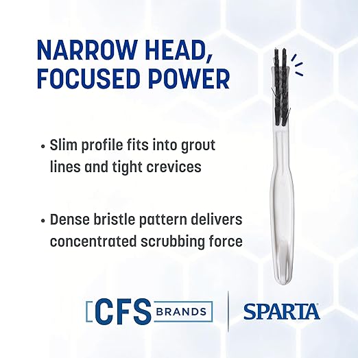 SPARTA Flo-Pac Grout Brush Detail Crevice Brush, Firm Chemical-Resistant Nylon Bristles with Angled Ergonomic Handle, Hanging Holes for Tile, Grout, Corners, Boxes, 8 Inches, White (Pack of 24)