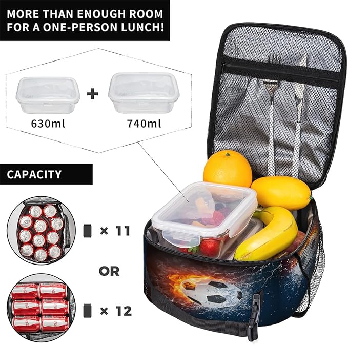 Pardick Club Football Tote Lunch Box Insulated Lunch Bag Tote Cooler Freezable Meal Prep Bag Waterproof Leakproof Cooler Lunch Container For Picnic Office