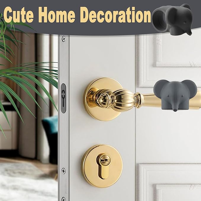 CAIRIAC Door Handle Protector Wall Protector, Door Stoppers for Wall, Wall Door Handle Stopper Silicone Door Handle Bumpers, Elephant Gift for Home (Black, White, Gray, 6Pcs)