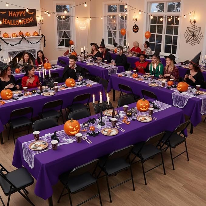 sancua Purple Tablecloths for 6 Foot Rectangle Tables, 8 Pack - Washable Polyester Fabric Table Cloth for Halloween Party, Wedding Birthday, Banquet Reception, 54x108 Inch