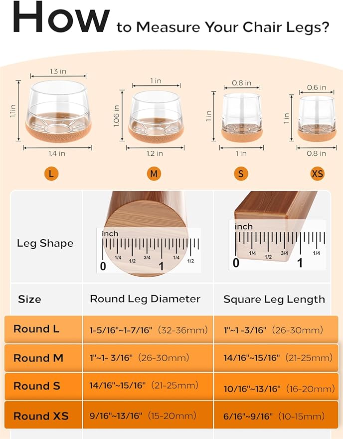 24-Pack Silicone Chair Leg Floor Protectors for Hardwood Floors -Felt Furniture Pads, Rubber Chair Leg Covers/Caps - Noise Reducing & Scratch-Proof - Round Small (Fits 14/16"-15/16" / 21-25mm), Clear