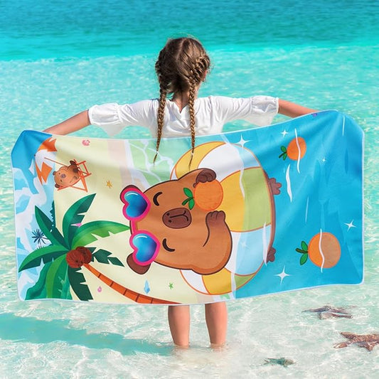 WERNNSAI Beach Towel for Kids, 30”x 60”Capybara Quick Dry Sand Free Kids Beach Towel for Girls Personalized Beach Towel Pool Camping Travel Towel Soft Beach Blanket Bath Shower Towel