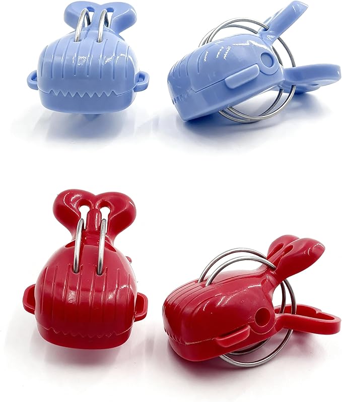 Whale Shaped BagClips 8 Pack – Cute FoodClips, Snack Bag Sealer, ClothesPins, Kitchen StorageClips, Towels, Party Decorations, 4 Red & 4 Blue