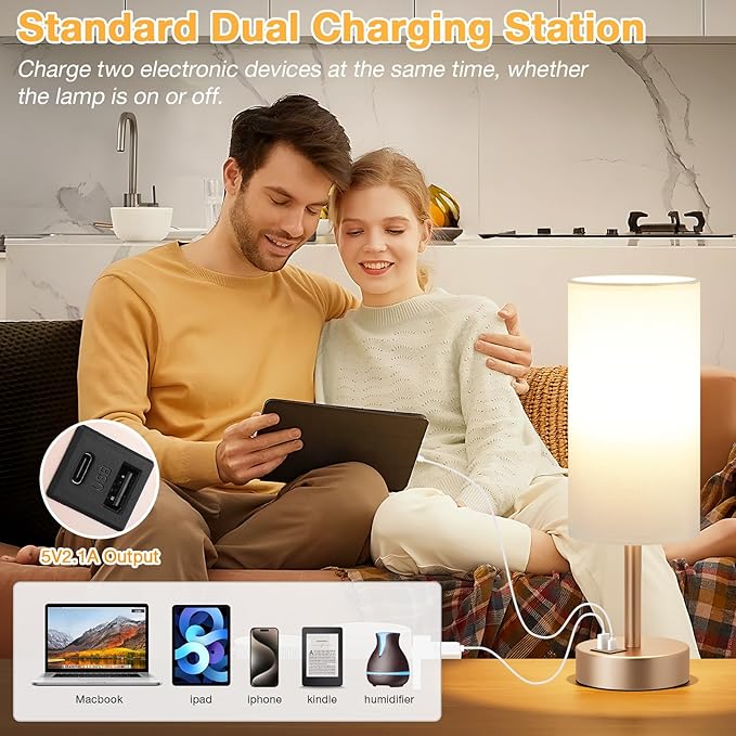 Dicoool Touch Bedside Table Lamp with USB - 3 Way Dimmable Lamp for Bedroom Nightstand, Desk Lamp with Charging Station for Dorm, Living Room, Office, Kids Room, Nursery